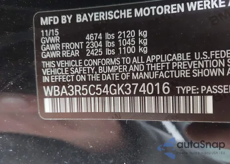 2016 BMW 435I xDrive из США, поврежденный, VIN WBA3R5C54GK374016